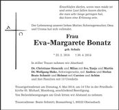 Traueranzeige Eva-Margarete Bonatz