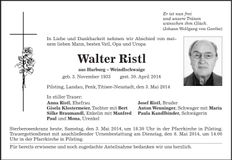 Traueranzeige Walter Ristl
