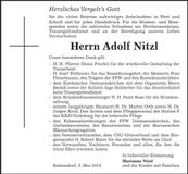 Traueranzeige Adolf Nitzl