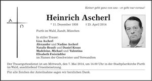 Traueranzeige Heinrich Ascherl