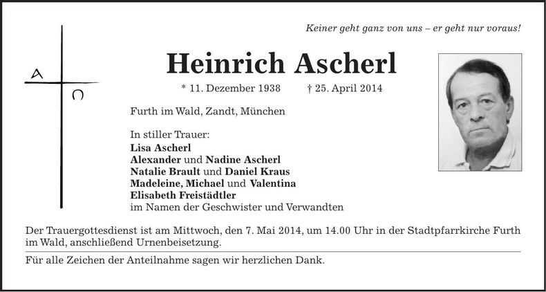 Traueranzeige Heinrich Ascherl