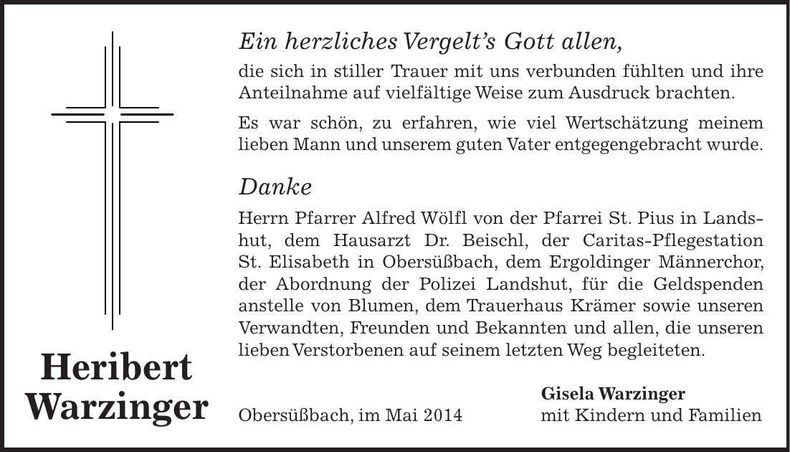 Traueranzeige Heribert Warzinger