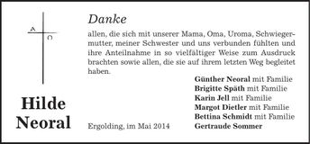 Traueranzeige Hilde Neoral