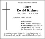 Traueranzeige Ewald Kleiner