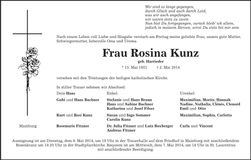 Traueranzeige Rosina Kunz