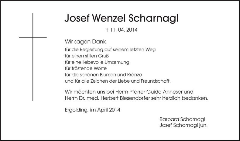 Traueranzeige Josef Wenzel Scharnagl