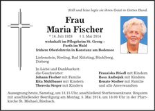 Traueranzeige Maria Fischer