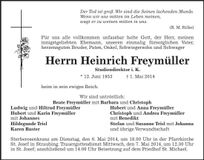 Traueranzeige Heinrich Freymüller