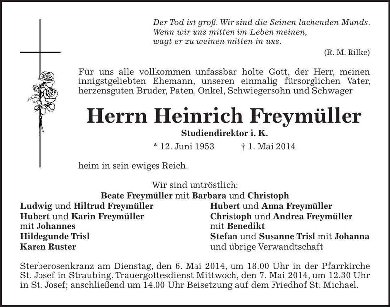 Traueranzeige Heinrich Freymüller