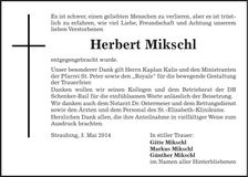 Traueranzeige Herbert Mikschl