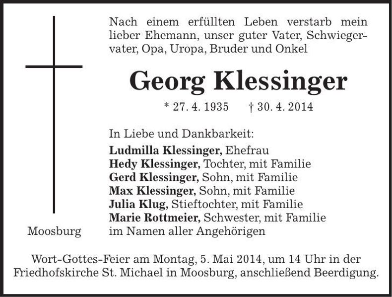Traueranzeige Georg Klessinger