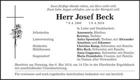 Traueranzeige Josef Beck