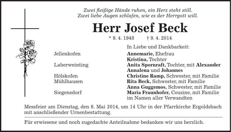 Traueranzeige Josef Beck