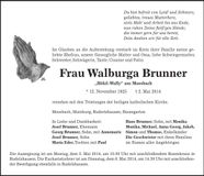 Traueranzeige Walburga Brunner