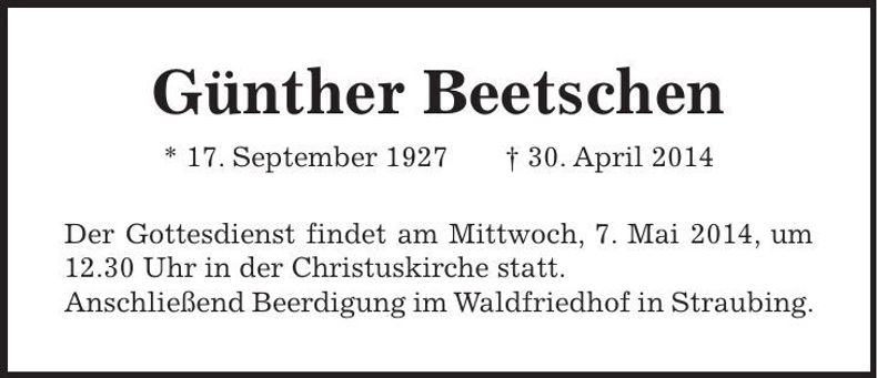 Traueranzeige Günther Beetschen