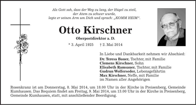 Traueranzeige Otto Kirschner