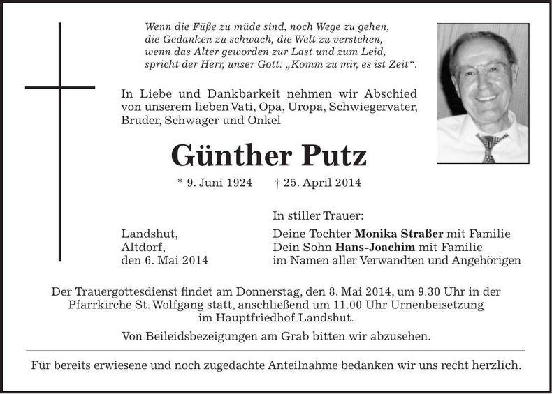 Traueranzeige Günther Putz