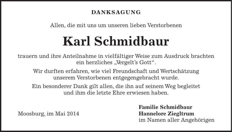 Traueranzeige Karl Schmidbaur