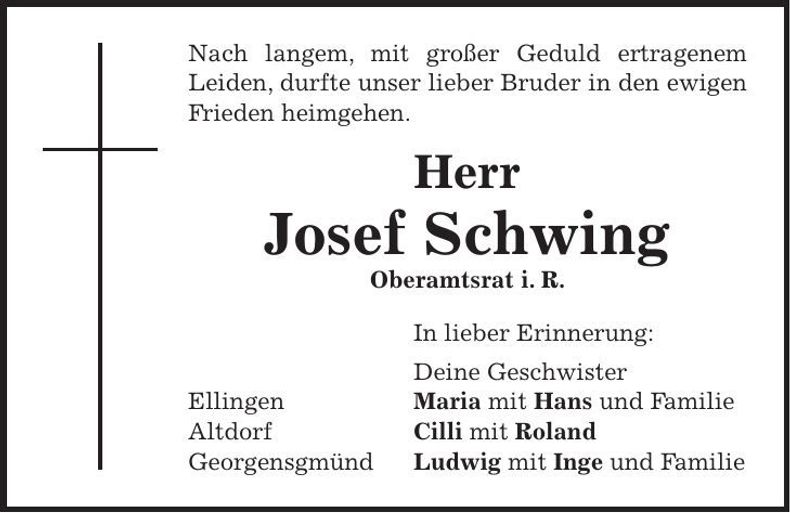 Traueranzeige Josef Schwing