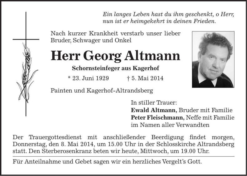 Traueranzeige Georg Altmann