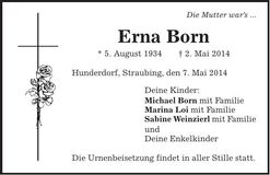 Traueranzeige Erna Born
