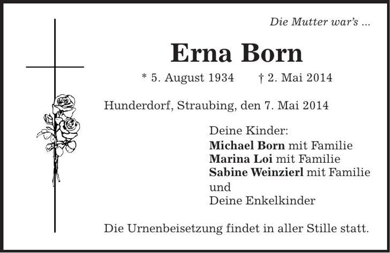 Traueranzeige Erna Born