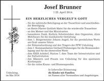 Traueranzeige Josef Brunner