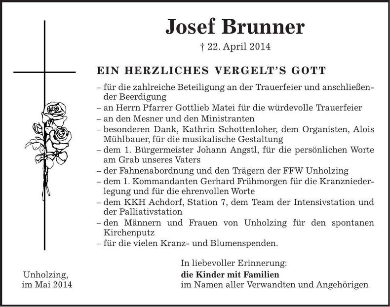 Traueranzeige Josef Brunner