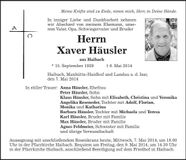 Traueranzeige Xaver Häusler