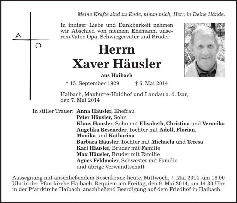 Traueranzeige Xaver Häusler