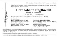 Traueranzeige Johann Englbrecht