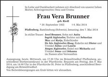 Traueranzeige Vera Brunner