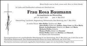 Traueranzeige Rosa Baumann