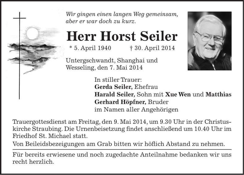 Traueranzeige Horst Seiler