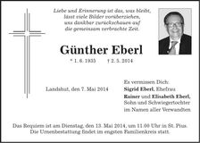 Traueranzeige Günther Eberl