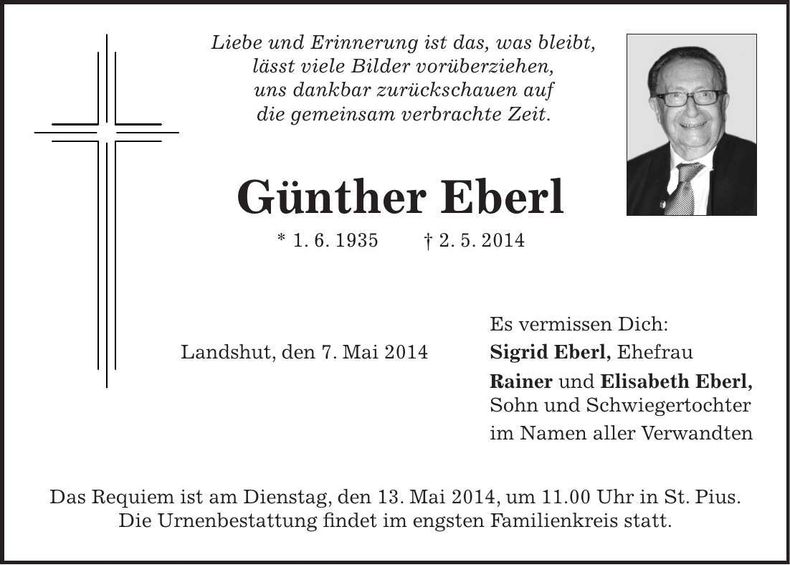 Traueranzeige Günther Eberl