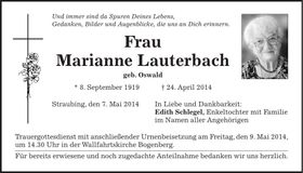 Traueranzeige Marianne Lauterbach