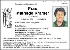 Traueranzeige Mathilde Krämer
