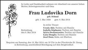 Traueranzeige Ludovika Dorn