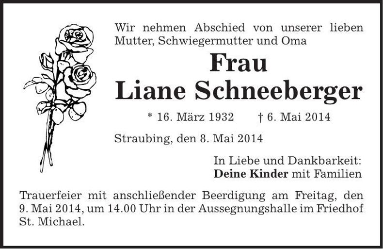 Traueranzeige Liane Schneeberger