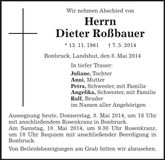 Traueranzeige Dieter Roßbauer