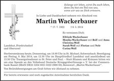Traueranzeige Martin Wackerbauer
