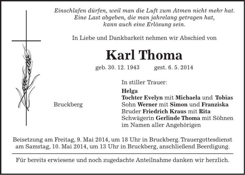 Traueranzeige Karl Thoma