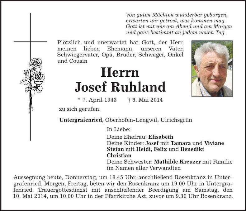 Traueranzeige Josef Ruhland