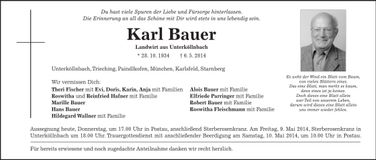 Traueranzeige Karl Bauer