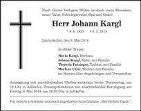 Traueranzeige Johann Kargl