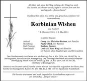 Traueranzeige Korbinian Wisheu
