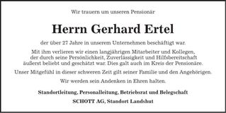 Traueranzeige Gerhard Ertel