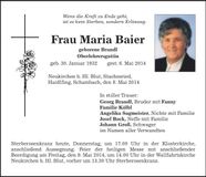 Traueranzeige Maria Baier