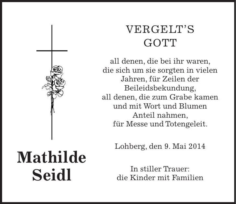 Traueranzeige Mathilde Seidl